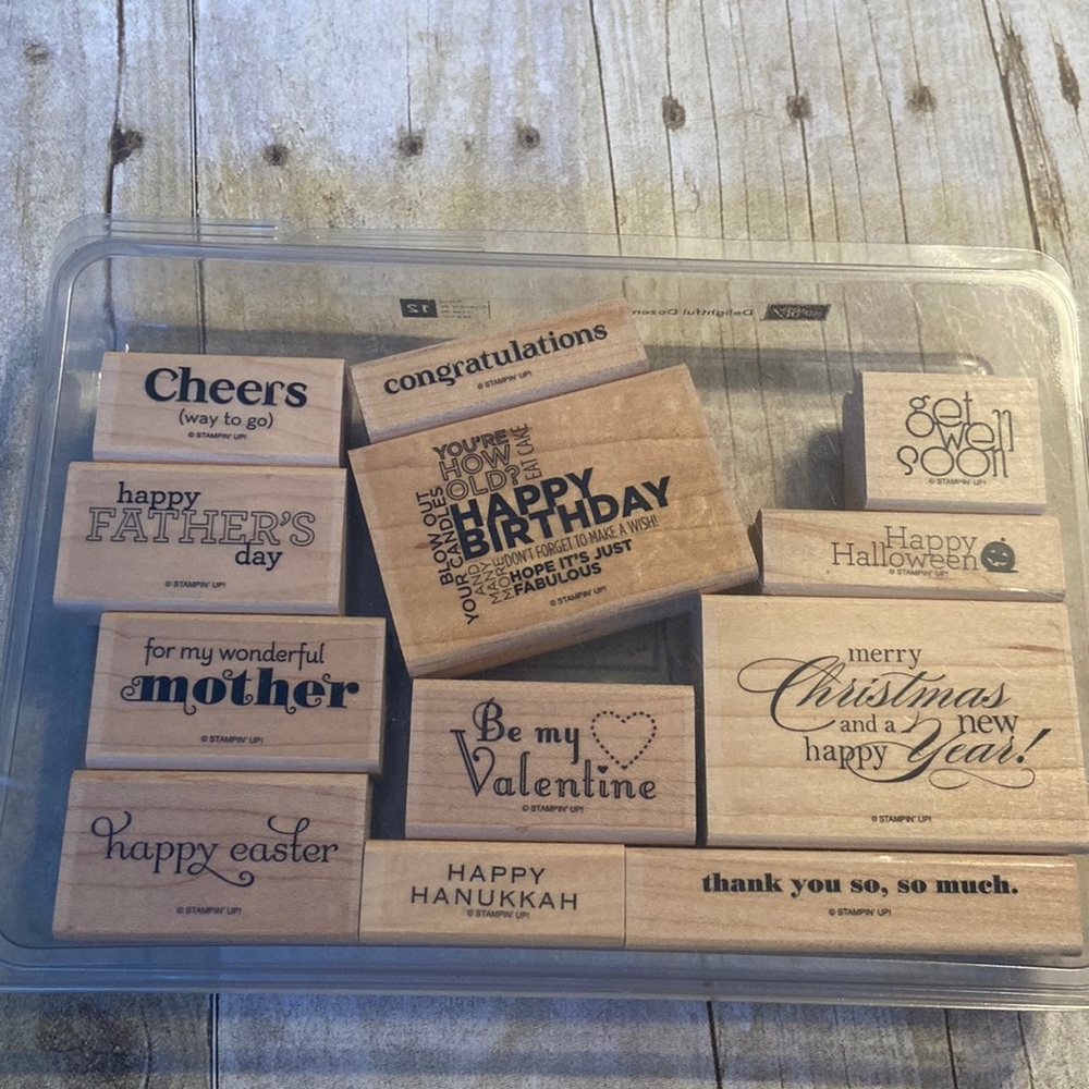 StampinUp wood stamp set Delightful Dozen sayings